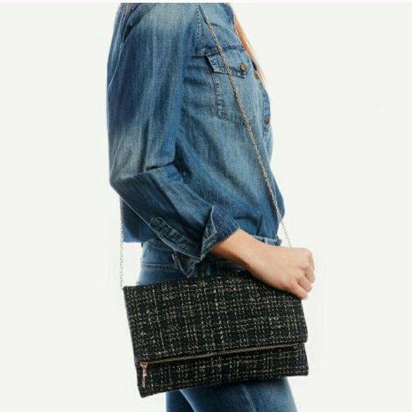 NWOT Leora Green & Gold Plaid Chain Purse - Picture 4 of 8